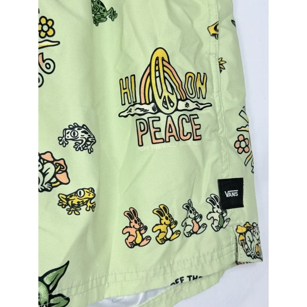Vans Surf Volley Shorts Mens M‎ Green Peace Graphic Swim Trunks Beach 5